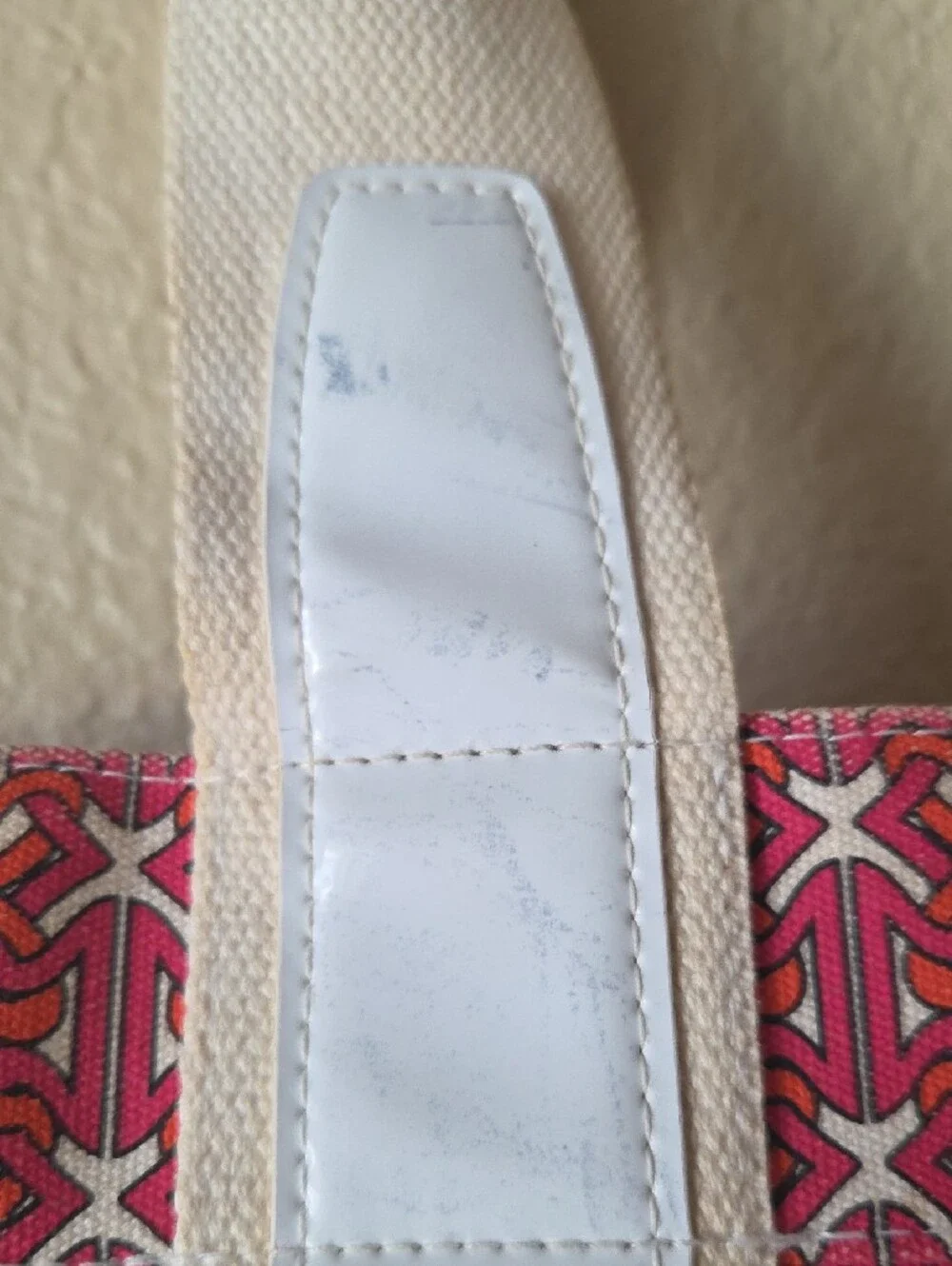 Tory Burch Coral Patterned Canvas Tote with White Trim